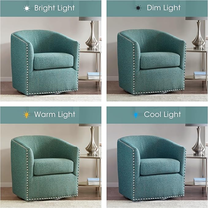 Madison Park Swivel Barrel Accent Chair Upholstered Curved Back with 7-Inch Thick Woven Cushion 360° Swivel Nailhead Trim Comfy Chair for Living Room Bedroom Office 28 Wide Teal Tyler