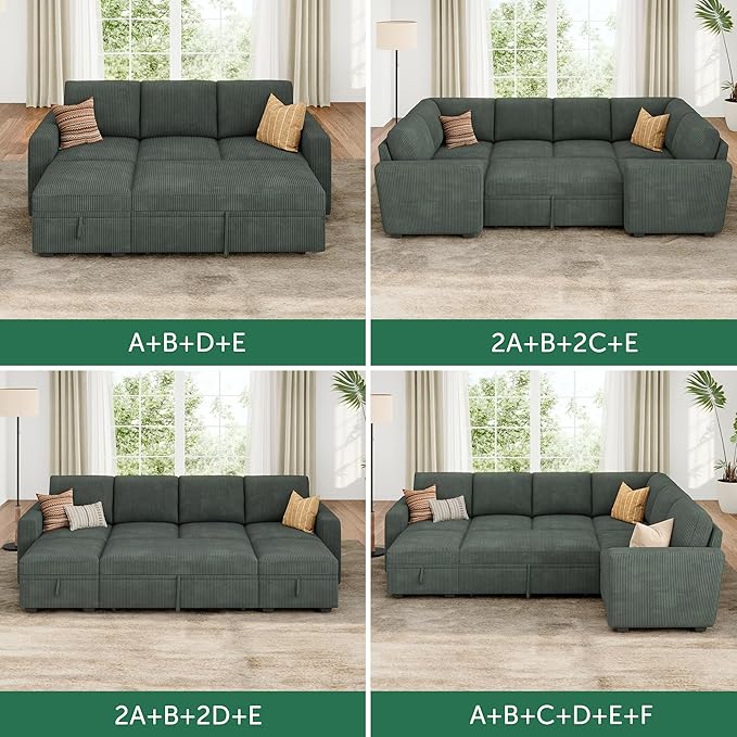 HONBAY Single Seat for Modular Sectional Sofa Customizable Armless Chair for Sectional Sleeper Sofa Velvet Green