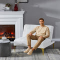 35.5 Modern Convertible Futon Sofa with Adjustable Backrest Teddy Upholstered Chaise Lounge with Tufted Design Comfy Couch Bed with Gold Metal Legs for Living Room Bedroom Apartment White Teddy