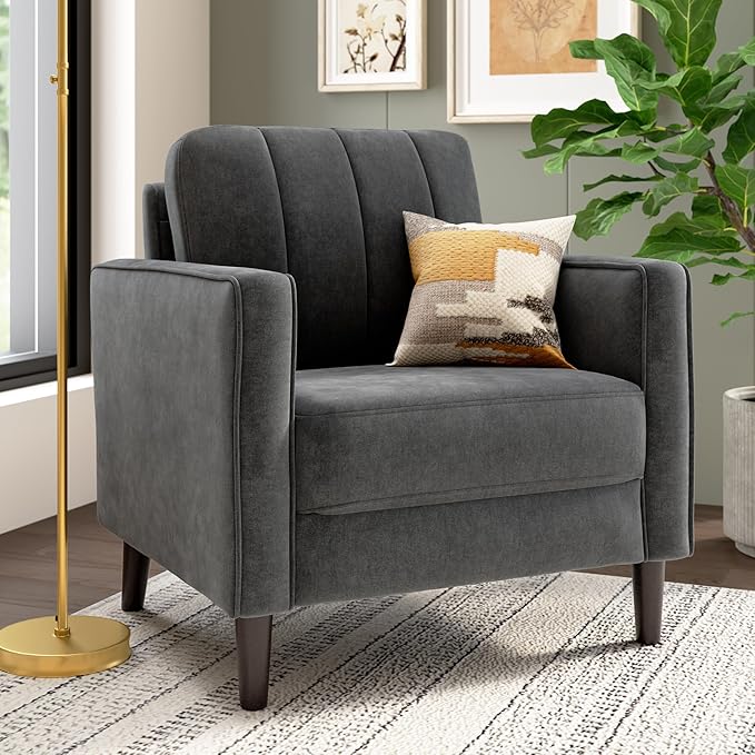 Bush Home 32-inch Accent Chair Living Room Furniture Max Collection Iron Gray Chenille Fabric