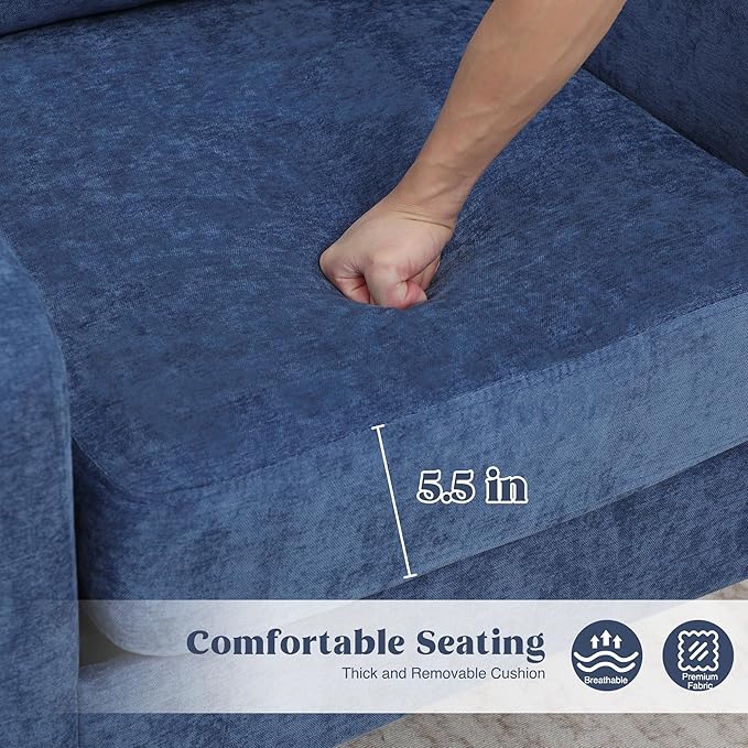 Accent Chair for Living Room Modern Reading Chair for Bedroom Upholstered Armchair with Wood Legs and Side Pockets Single Sofa Side Chair for Office Small Room Apartment Blue Black