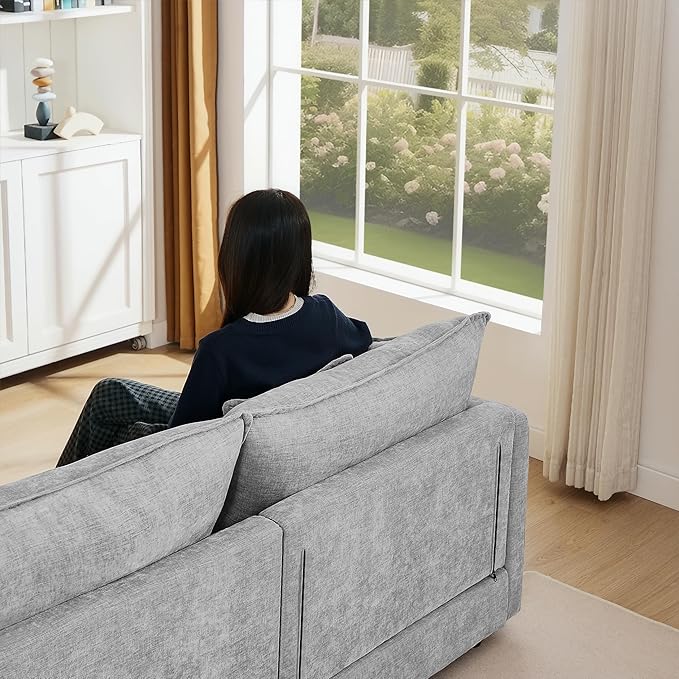 102 Cloud Sectional Couch Modular L Shaped Sofa with Movable Ottoman Comfy Chenille Deep Seat Sofa with Throw Pillows 3-Seater Cloud Couches for Living Room Apartment