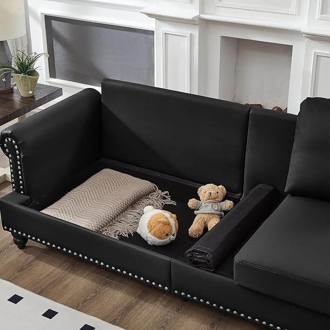 2 Pieses Living Room Sofa Sets Faux Leather Couch and Loveseat with Nailhead Decor Soild Wood Legs Rolled Armrests &amp Storage 2PCS Sofas 3 Seaters Couch and Love Seat for Living Room Furniture S