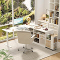 67 L-Shaped Electric Standing Desk with File Cabinet 1.18 Desktop Adjustable Height Executive Table Stand Up Desk with 3 Drawers Rolling Filing Cabinet for Home and Office White Rattan