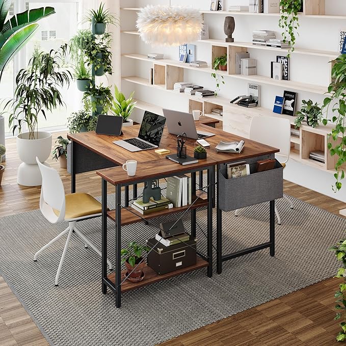 BANTI L Shaped Small Computer Desk with Storage Shelves 55 Home Office Small Corner Desk Study Writing Table Deep Brown