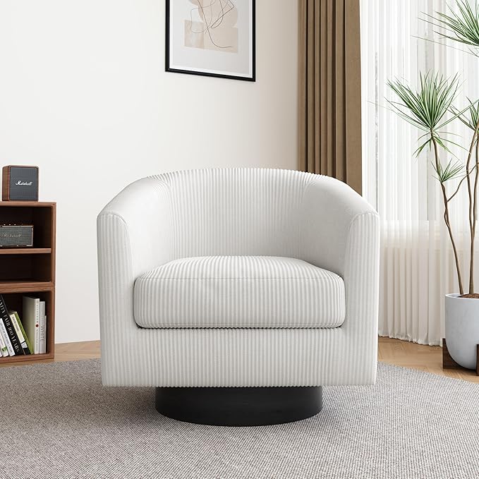 Lumibee Swivel Accent Barrel Chairs Upholstered Comfy Swivel Round Barrel Chair 360° Rotation Single Sofa Club Armchair for Living Room Reading Room Bedroom Corduroy Beige