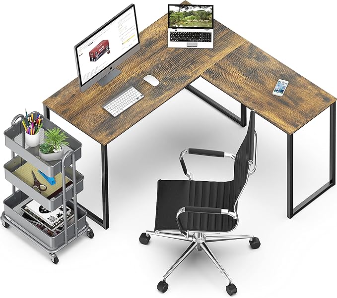 SHW Mission 48 x 48 Inches L-Shape Home Office Computer Desk Rustic Brown