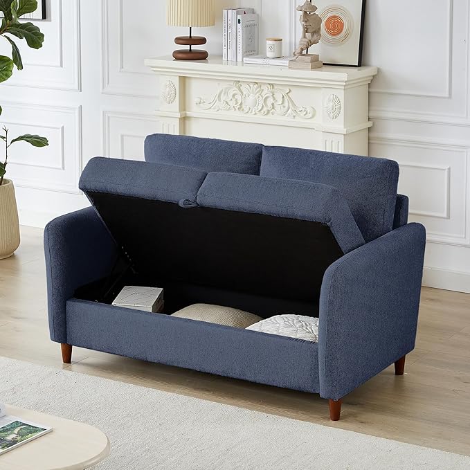 Loveseat Sofa Couch with Storage Small Couches for Small Spaces Comfy Love Seats for Living Room 2 Seater Sofa for Bedroom (Dark Blue 2-Seat)