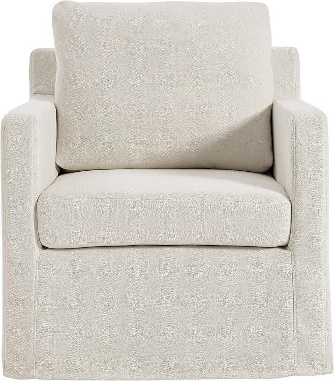 Modway Serene Swivel Accent Armchair in Salt - Modern Fabric Upholstered Chair - Slipcovered Armchair - Swivel Chair for Living Room or Bedroom