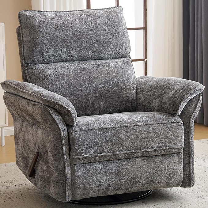 Oversized Rocking Chair Nursery with Adjustable Headrest 26 Extra Wide Glider Recliner Nursery Chair for Nursery 360° Swivel Rocker Recliner with Overstuffed Armrest Dark Grey