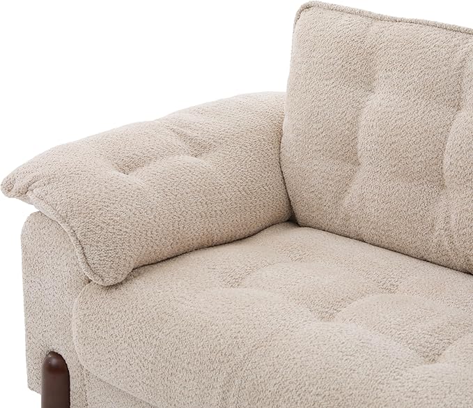Merax 83.5 Oversized Loveseat Sofa Mid-Century Modern Tufted Boucle Upholstered 3-Seater Couch with Wooden Frame &amp 2 Pillows Cozy Leisure Couches for Living Room Office Breathable Material Be