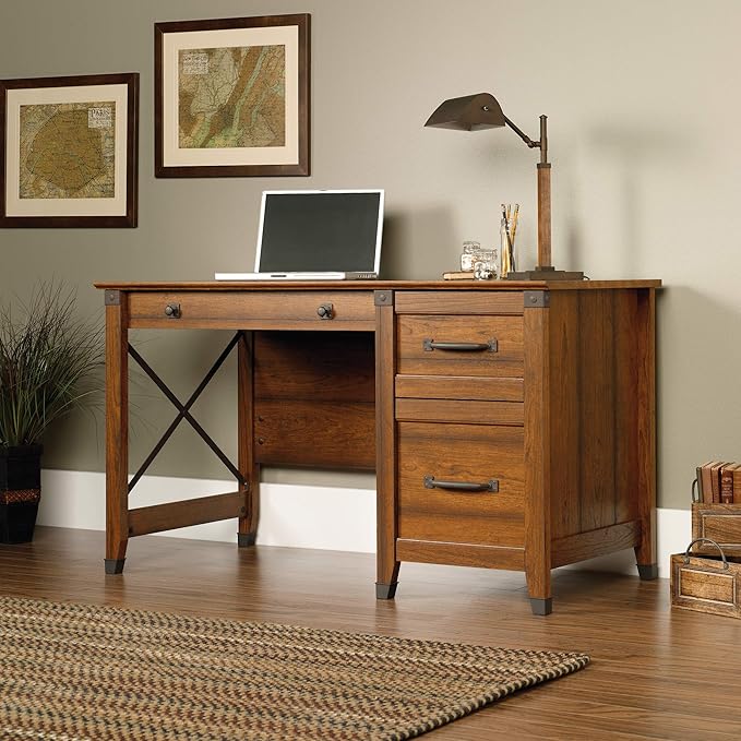 Sauder Carson Forge Vintage Rustic Computer Desk for Home Office with Drawers in Washington Cherry L: 53.19 x W: 22.64 x H: 29.80