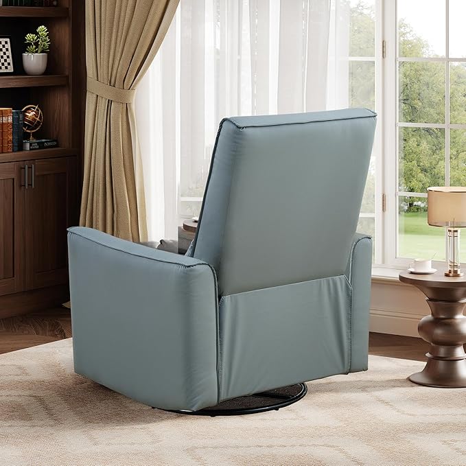 IDEALHOUSE Swivel Rocking Nursery Recliner Chair Rocker Recliner Glider Deep Seat PU Leather Sofa Chair with high Backrest for Nursery Living Room Bedroom &amp Home Movie Theater (Gray)