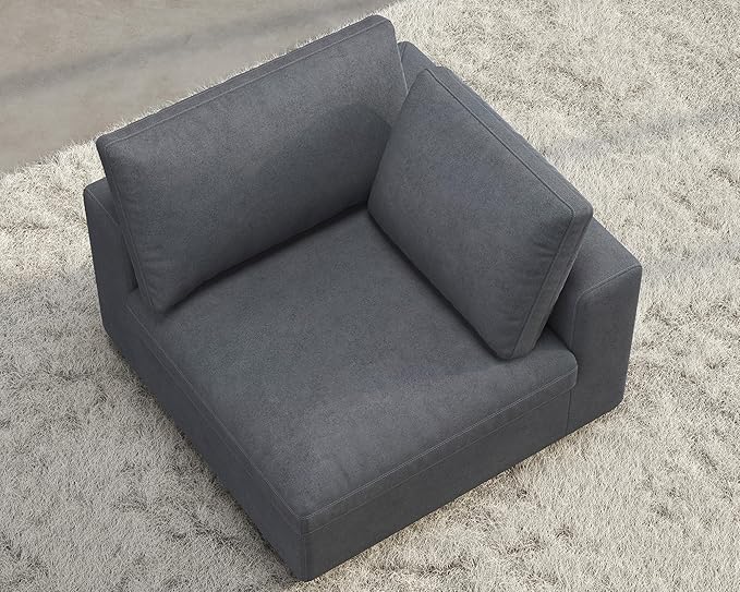 PaPaJet Modular Sectional Sofa 38 Inches Down Filled Sofa Couch Side Seat Comfy Couch for Living Room Grey Linen