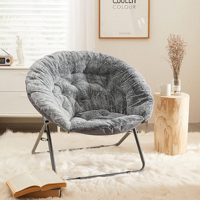 Urban Lifestyle Faux Fur Saucer Chair 36.2D x 36.2W x 31.9H in Grey