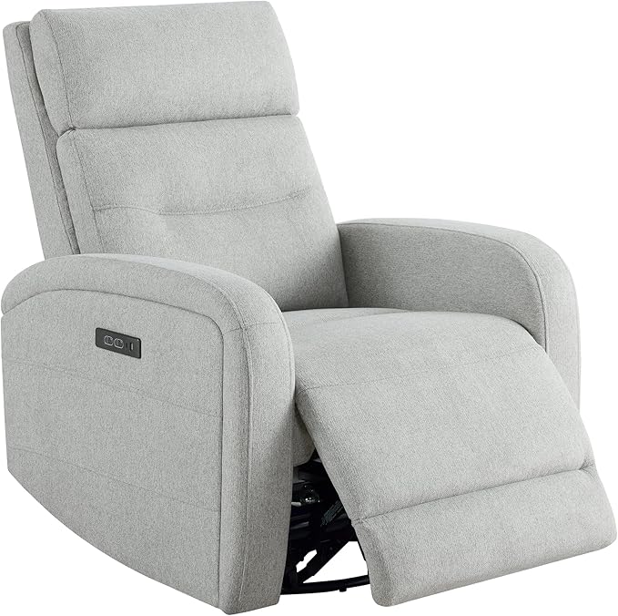 Watson &amp Whitely Swivel Power Recliner with Adjustable Headrest Recliner Chairs for Adults Small Glider Rocker for Living Room Fabric in Dove Grey