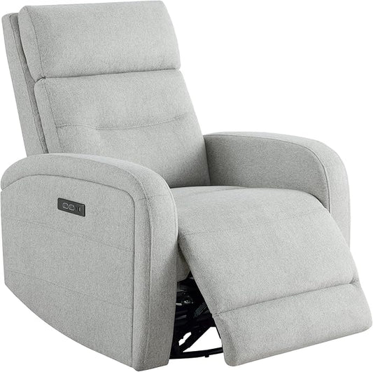Watson &amp Whitely Swivel Power Recliner with Adjustable Headrest Recliner Chairs for Adults Small Glider Rocker for Living Room Fabric in Dove Grey