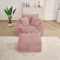 Oversized Armchair with Ottoman Corduroy Reading Chair for Bedroom &amp Living Room Modern Floor Sofa Chair Comfy Lazy Lounge Chair No Assembly Required Pink