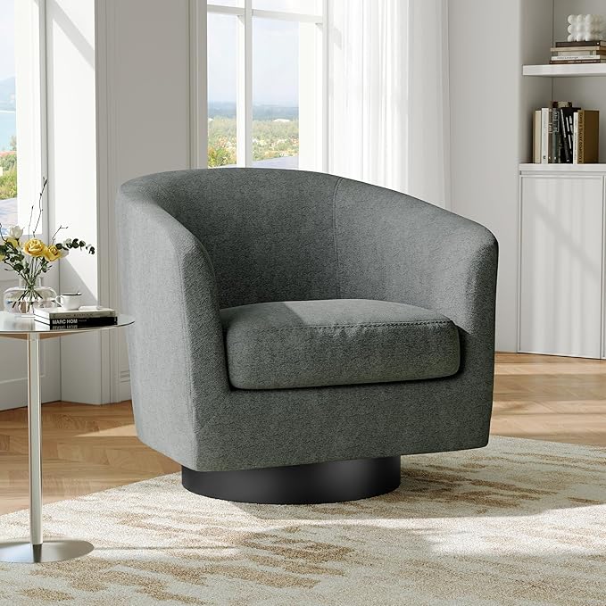 Swivel Barrel Accent Chair Modern Round Chenille Fabric Arm Chair for Living Room Bedroom Comfy Club Reading Chairs for Adults（Chenille Fabric Grey Set of 2