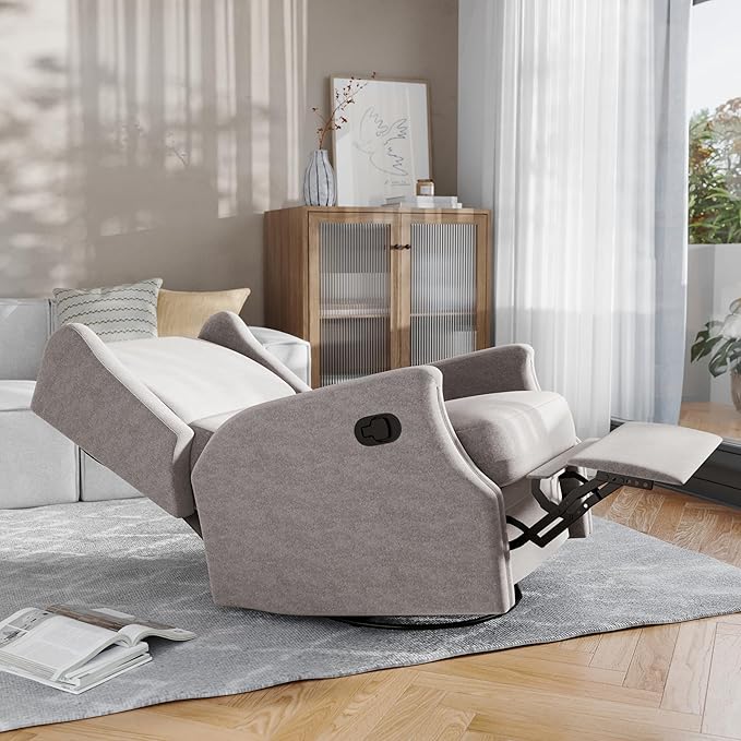 Flash Furniture Omma Swivel Glider Rocking Recliner Manual Wingback Recliner with 360 Degree Swivel for Living Room Bedroom or Nursery Upholstered Light Gray