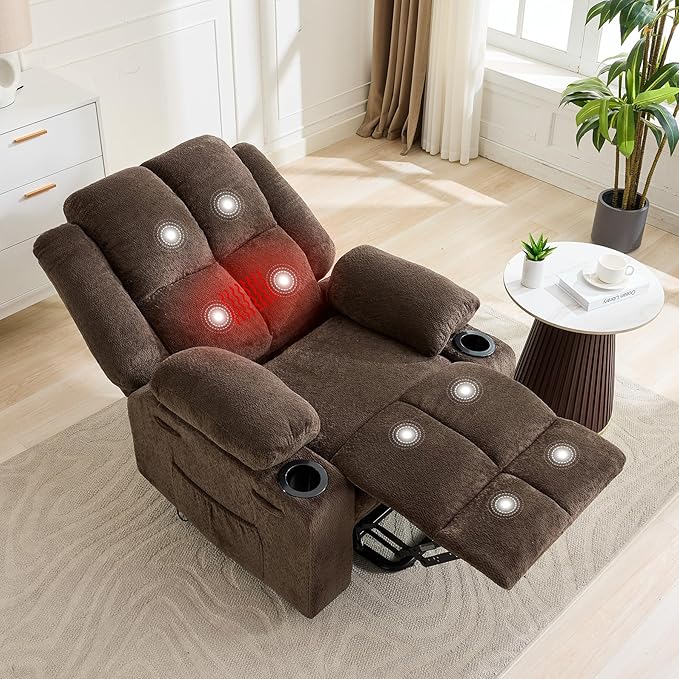 Oversized Power Lift Recliner Chair for Elderly 135° Lay Flat Electric Recliner with Massage &amp Heat Stand Assist Lift Chair with 2 Cup Holders for Living RoomBrown