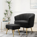 Andeworld Velvet Accent Chair with Ottoman Upholstered Modern Single Sofa Side ChairComfy Barrel Club Living Room Armchair with Golden Metal Legs for Bedroom Living Reading Room Office Black