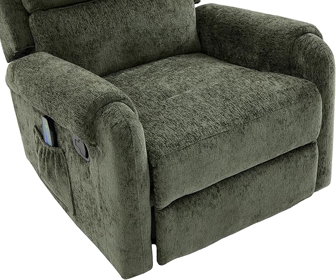 Christopher Knight Home Harper Massage Recliner Chair with 8 Modes Chenille Upholstered Recliner Sofa Swivel Massage Chair with a Side Storage Pocket for Living Room/Bedroom Head Support Green