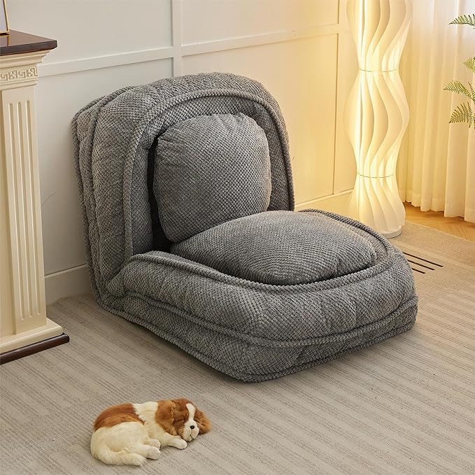 Lazy Sofa Couch 5 Adjustable Position Floor Sofa Fits with 2 Pillows Folding Tatami Lazy Bed Suit to Put in Bedroom Living Room (Gray)