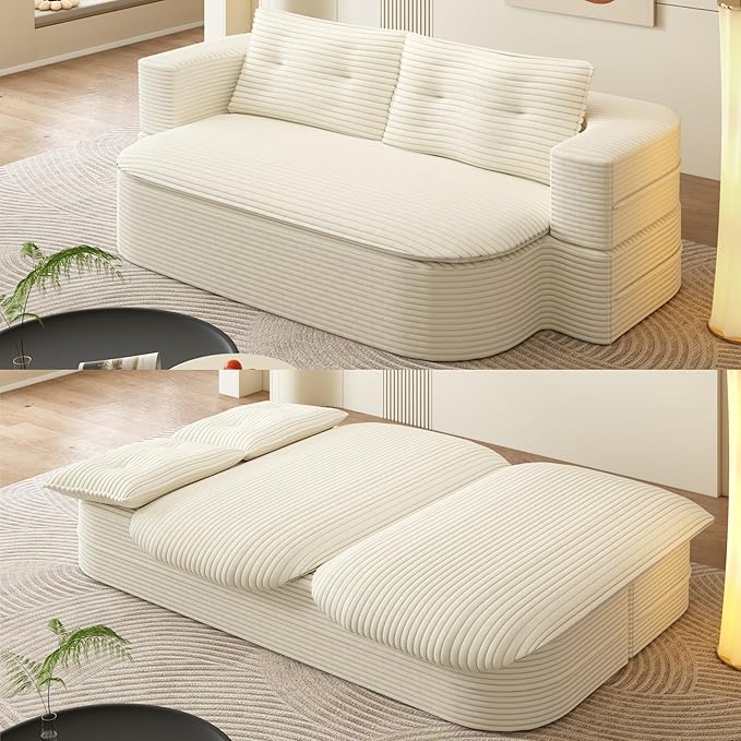 JOYBASE 78in Sofa Couch Convertible Oversized Cloud Loveseat Minimalist Sleeper Sofa Bed for Living Room Apartment Office No Assembly Required (Cream White)