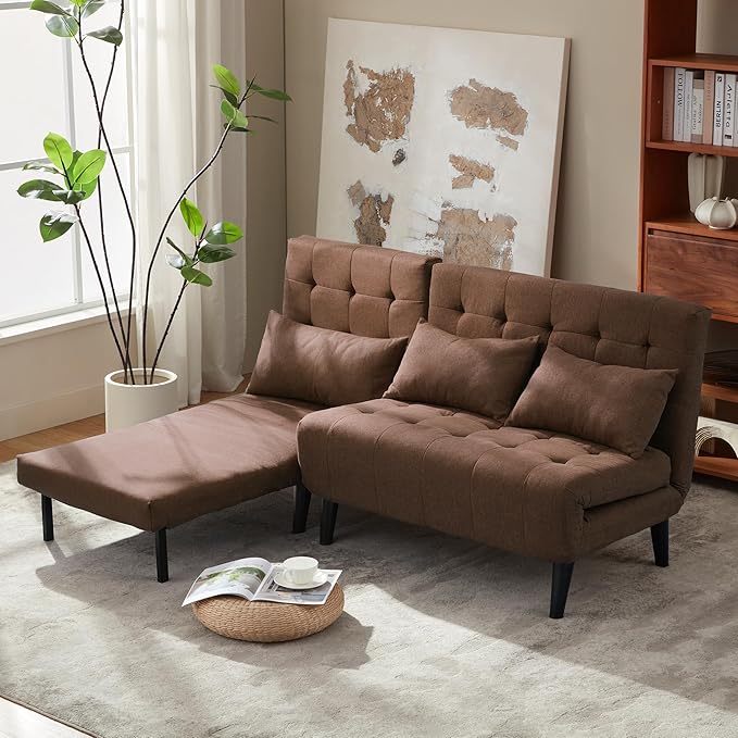 Convertible Chair Bed with 7-in-1 Linen Fabric Couch Bed Ideal for Compact Living Rooms Apartments Guest Rooms or Offices Brown