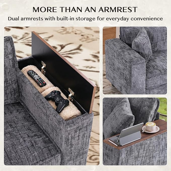 97 L Shaped Sectional Couch Comfy Chenille Sectional Couch Modular Convertible V Shaped Couch 5 Seat Corner Sofa with 2 Pillows &amp Storage Armrests for Living Room Grey