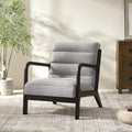 VKNOW Accent Chair with RubberWood Frame Mid-Century Modern Upholstered Reading Armchair High Back Lounge Armchair Living Room Chair for Bedroom Reading Room Grey
