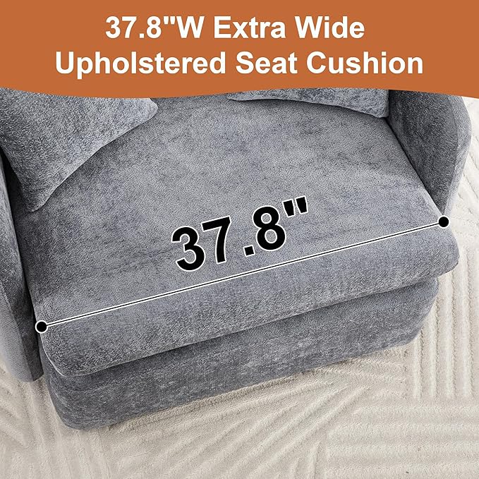 360 Degree Swivel Accent Chair Oversized 37.8 inch Extra Wide Barrel Swivel Chairs with Deep Seat for Living Room Club Reading Bedrooms (Light Grey)