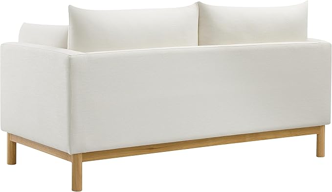 Meridian Furniture 157Cream-L Langham Collection Mid-Century Modern Linen Textured Fabric Upholstered Loveseat Cream Linen Textured Fabric Natural Finish Wood Base 66 W x 33.5 D x 33 H Cream