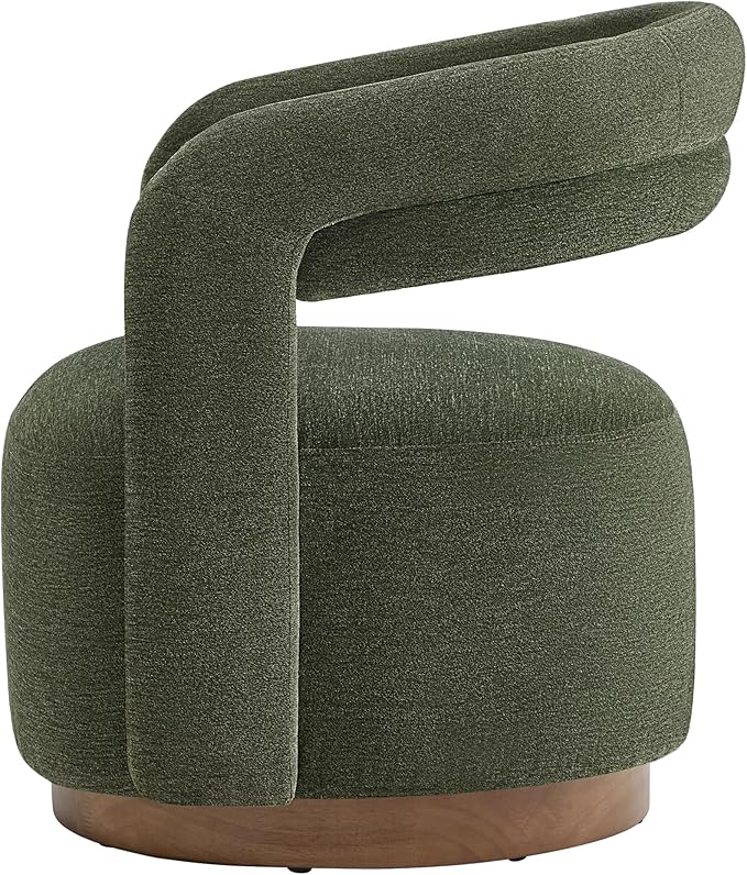 Swivel Accent Chair Set of 2 Upholstered Barrel Chair with Open Back Design Modern Arm Chair with Wooden Base for Living Room Bedroom Reading WaitingroomGreen