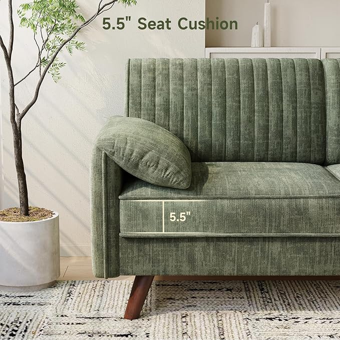 ONBRILL 64.5 Loveseat Sofa Chenille Loveseat Couch for Living Room 23.2 Deep Seat Love Seat with Padded Arms Comfy Modern Small Couches for Bedroom Small Spaces Dorms Office Green