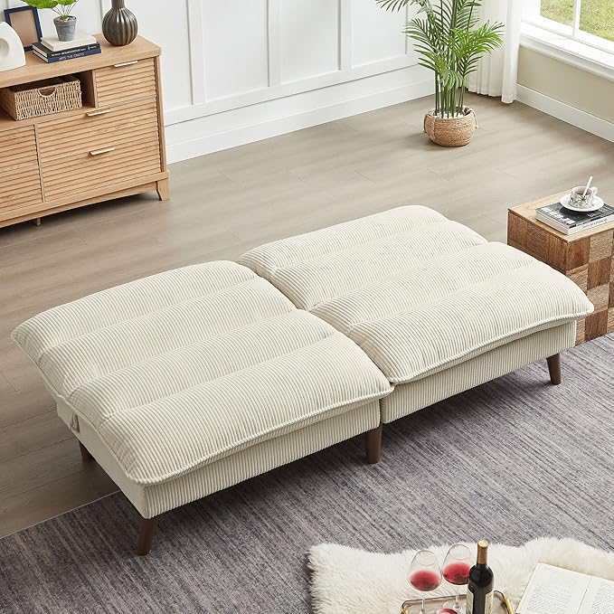Convertible Sofa Bed 72″ Fabric Couch with Adjustable Backrest Loveseat Recliner Sleeper Living Room Furniture futon Set for Apartment Small Space Beige