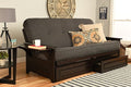 Phoenix Full Size Futon Couch in Espresso Finish with Storage Drawers - Wooden Frame - Solid Hardwood Construction