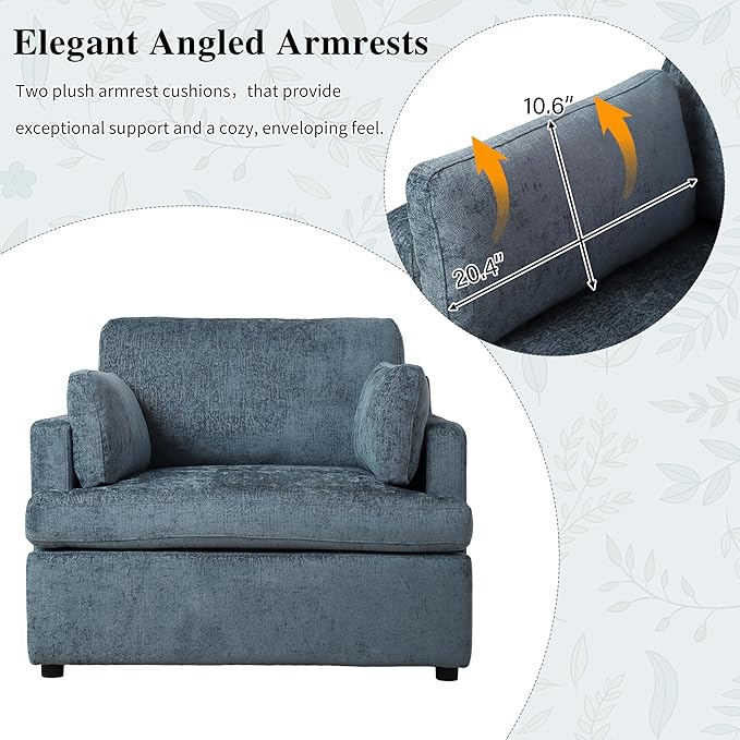 Oversized Accent Chair Modern Upholstered Chairs Single Sofa Chairs Comfortable Armrest Cushions Durable Frame Armchair Accent Chair for Living Room Versatile Neutral Style (Blue/399)