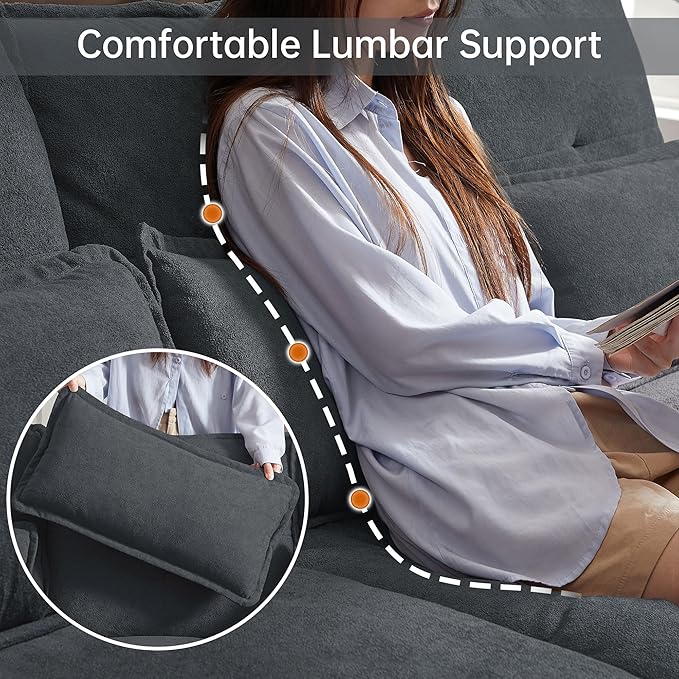 110“ Convertible Sectional Sofa U Shape Cloud Couch Comfy Couches with Double Chaise and Sleepable Armrests 4 Seats Sectional Couches for Living Room Dark Grey