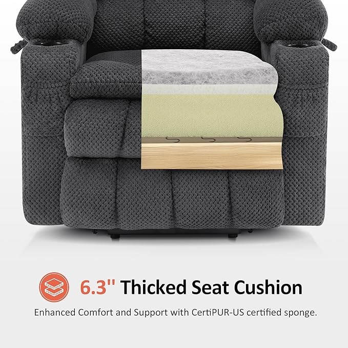 MCombo Dual Motor Power Lift Recliner Chair with Massage and Heat for Elderly People Infinite Position USB Ports Cup Holders Fabric 7890 (Medium Dark Gray)