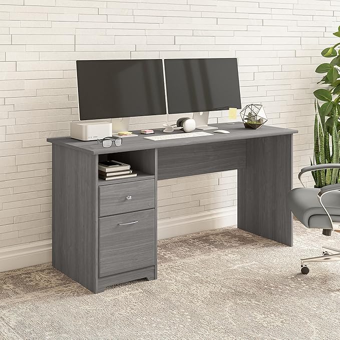 Bush Home Cabot 60W Computer Desk with Drawers in Modern Gray Workstation and File Storage Desktop with Organization Solutions for Home Office