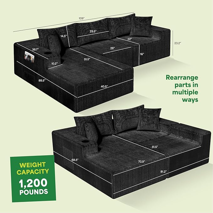 EconoHome Boneless Cloud Sectional Sofa - Plush Deep Seat L-Shaped Couch for Relaxing &amp Entertaining Durable Construction &amp Easy Assembly Perfect Addition to Any Living Room