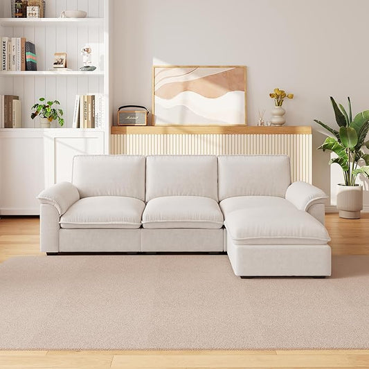 KEIKI 102 3Seat Modular Sectional Velvet Sofa Couch with Chaise Memory Foam for Cozy Cottage Home Office Style Conscious Traditional Families Cozy Warm Perfect for Refined Design Beige
