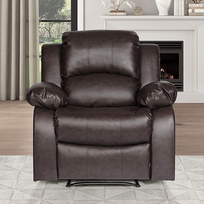 Lexicon Humphreys Faux Leather Wall Hugger Recliner Chair for Living Room Office RV - High-Density Foam Sturdy Solid Wood Frame - Chairs Living Room Recliners for Small Spaces - Brown
