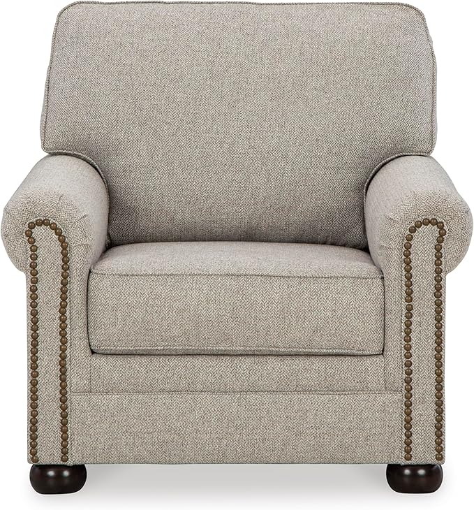 Signature Design by Ashley Gaelon Transitional Upholstered Chair with Nailheads Light Gray