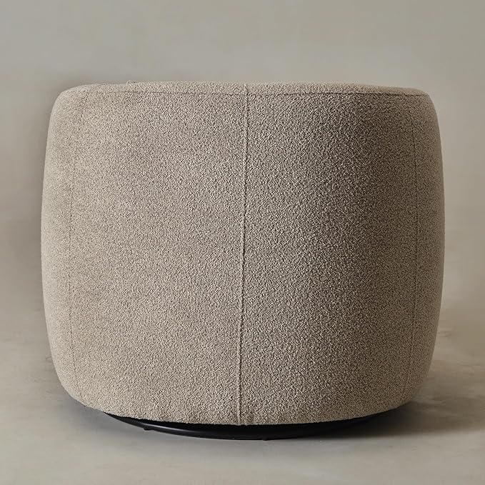 KINWELL 34 Wide Boucle Swivel Barrel Chair No Assembly Round Upholstered Armchair Accent Chair Single Sofa Chair with Toss Pillow for Living Room and Bedroom Taupe