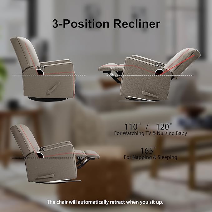 Harkawon Swivel Rocker Recliner Chair Glider Rocker Recliner Rocking Chair Nursery Fabric Chair with High Back Deep Seat for Living Room Bedroom (Brownish Grey-tan)