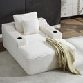 PELUMY 67 Oversized Chaise Lounge Sofa Bed Corduroy Boneless Sleeper Sofa with 2 Pillows &amp 2 Cup Holders Plush Cloud Couch for Living Room No Assembly Required (White)