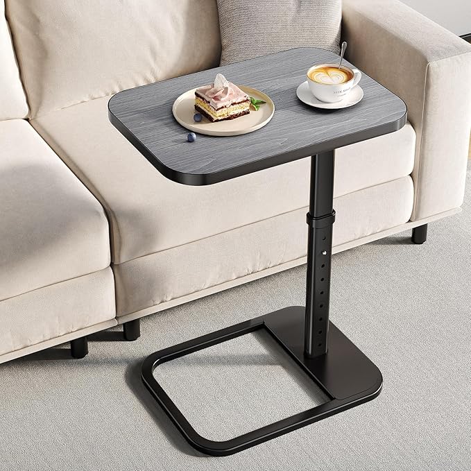 Adjustable Height TV Tray Table with Bumper Rounded Corner Design &amp Flip-top Side Table for Bedroom Living Room Bathroom and Study End Table for Eating Dinner or Laptop Dark Gray